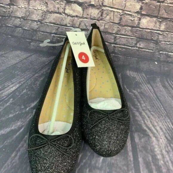 Cat & Jack Genice Slip-On Ballet Flats Black sz 4 - Picture 1 of 3